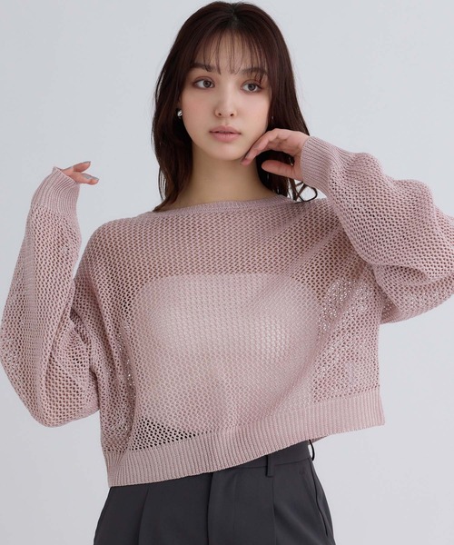 fifth(フィフス)の「メッシュ編みラメニット(ニット/セーター・レディース・ピンク/ベージュ/オフホワイト・M)」の3枚目の写真