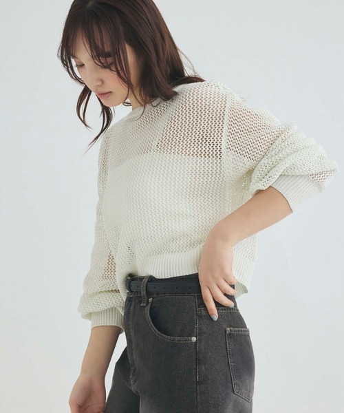 fifth(フィフス)の「メッシュ編みラメニット(ニット/セーター・レディース・ピンク/ベージュ/オフホワイト・M)」の5枚目の写真