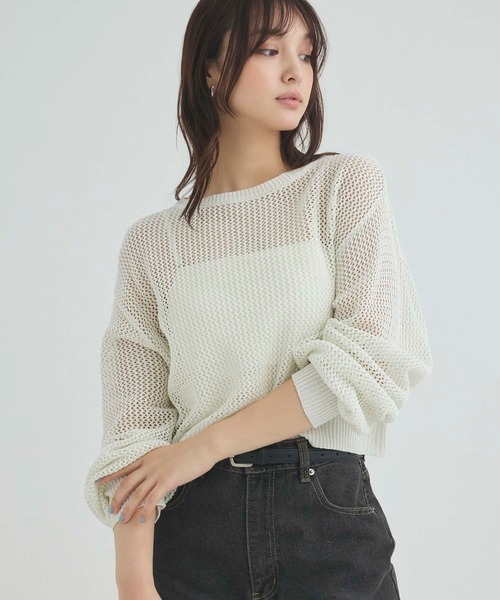 SALE！2025SS新作theory luxe5分袖ラメニットニット セール】メッシュ編みラメニット（ニット/セーター）｜fifth