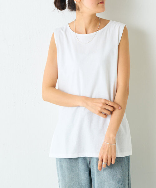 BEARDSLEY（ビアズリー）の「スラブコットンタンクトップ（タンクトップ・レディース・ホワイト/ライトグレー・FREE）」の4枚目の写真