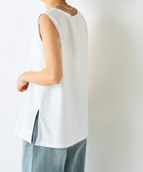 BEARDSLEY（ビアズリー）の「スラブコットンタンクトップ（タンクトップ・レディース・ホワイト/ライトグレー・FREE）」の6枚目の写真