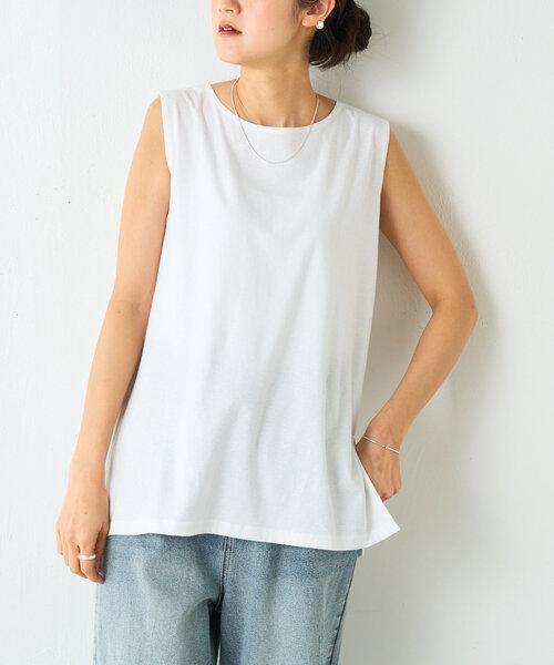 BEARDSLEY（ビアズリー）の「スラブコットンタンクトップ（タンクトップ・レディース・ホワイト/ライトグレー・FREE）」の8枚目の写真