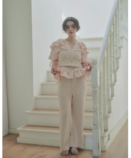 NOTREemor(ノートルエモア)の「wave knit bustier x pants(パンツドレス・レディース・ピンク系その他/ミックスグレー・FREE)」の1枚目の写真