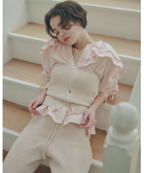 NOTREemor(ノートルエモア)の「wave knit bustier x pants(パンツドレス・レディース・ピンク系その他/ミックスグレー・FREE)」の7枚目の写真