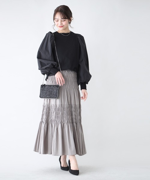 Ehre style(エーレスタイル)の「可愛すぎないティアードスカート大人コーデ術(スカート・レディース・グレー/ホワイト/ブラウン・FREE)」の11枚目の写真