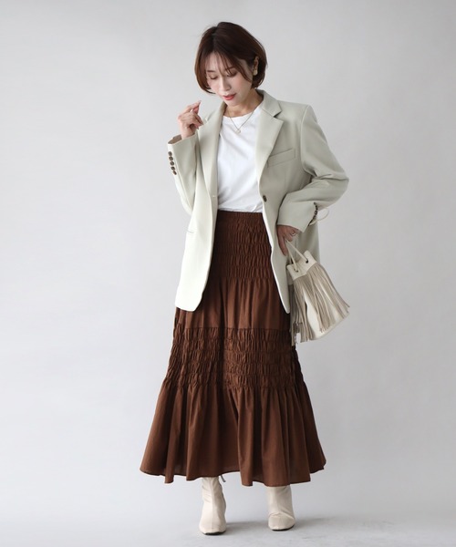 Ehre style(エーレスタイル)の「可愛すぎないティアードスカート大人コーデ術(スカート・レディース・グレー/ホワイト/ブラウン・FREE)」の8枚目の写真