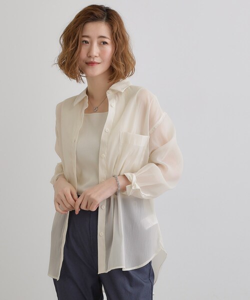 grove(グローブ)の「【大人の抜け感スタイル】ストライプアソートシアーオーバーシャツ(シャツ/ブラウス・レディース・アイボリー/ブラウン系その他/グリーン系/ブルー系5・02/03/01/04/05)」の12枚目の写真