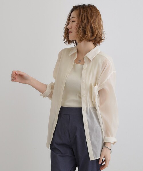 grove(グローブ)の「【大人の抜け感スタイル】ストライプアソートシアーオーバーシャツ(シャツ/ブラウス・レディース・アイボリー/ブラウン系その他/グリーン系/ブルー系5・02/03/01/04/05)」の11枚目の写真
