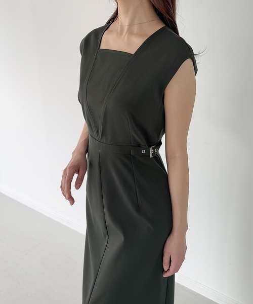 ワンピース  ウエスト Vネック ノースリーブ S/M/L V ネック水玉 ノースリーブロングワンピース – weMALL