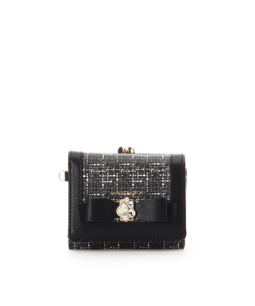 セール】ツイードプリントジュエルリボン折財布（財布