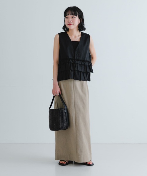 URBAN RESEARCH（アーバンリサーチ）の「『2サイズ展開』リネン混ロングスカート（スカート・レディース・ブラック/ベージュ系その他・36/38）」の17枚目の写真