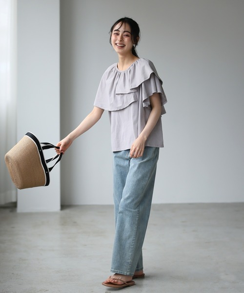 itto...（イット）の「【素早く乾いてさらっと快適！UVカット(UPF50+)＆速乾&接触冷感】DRYタッチフリルトップス（Tシャツ/カットソー・レディース・ブラック/オフホワイト/サンドベージュ・M/L）」の16枚目の写真