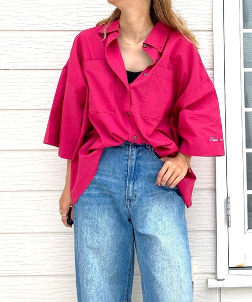 Q（キュー）の「キャンブリックボイル半袖シャツ（シャツ/ブラウス・レディース・アイボリー/オリーブ/レッド/ネイビー・MEDIUM）」の4枚目の写真