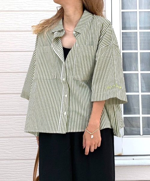 Q（キュー）の「キャンブリックボイル半袖シャツ（シャツ/ブラウス・レディース・アイボリー/オリーブ/レッド/ネイビー・MEDIUM）」の3枚目の写真