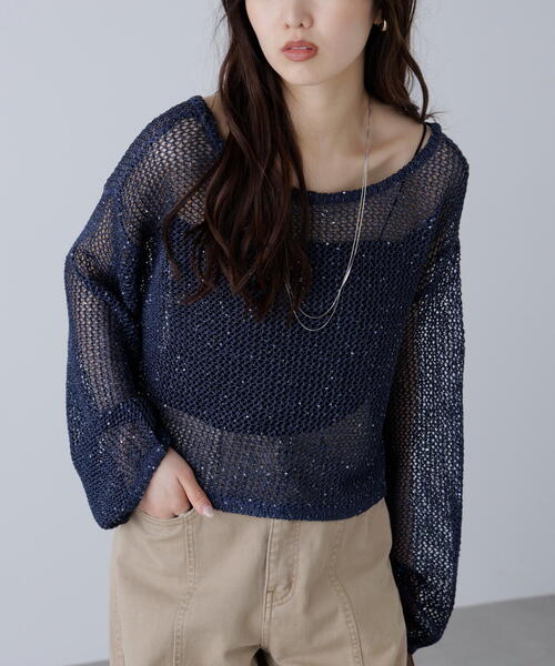 FREE'S MART（フリーズマート）の「◇メッシュスパンコールニット（ニット/セーター・レディース・ホワイト/グレー/ブラック/イエロー/ネイビー/ブラウン・FREE）」の5枚目の写真