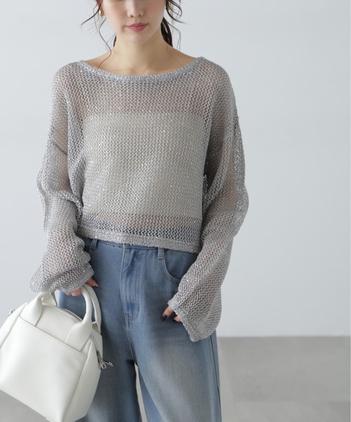 FREE'S MART（フリーズマート）の「◇メッシュスパンコールニット（ニット/セーター・レディース・ホワイト/グレー/ブラック/イエロー/ネイビー/ブラウン・FREE）」の9枚目の写真
