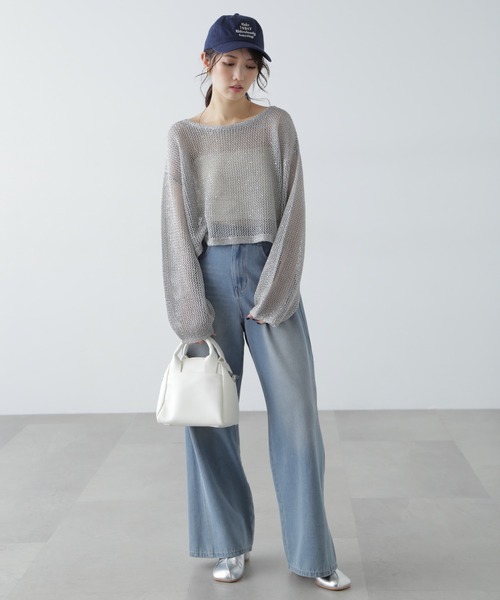 FREE'S MART（フリーズマート）の「◇メッシュスパンコールニット（ニット/セーター・レディース・ホワイト/グレー/ブラック/イエロー/ネイビー/ブラウン・FREE）」の14枚目の写真