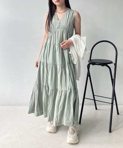 AS KNOW AS plus（アズノゥアズプラス）の「●ノースリーブティアードワンピース（ワンピース・レディース・ブラック/オレンジ/ライトカーキ・FREE）」の12枚目の写真
