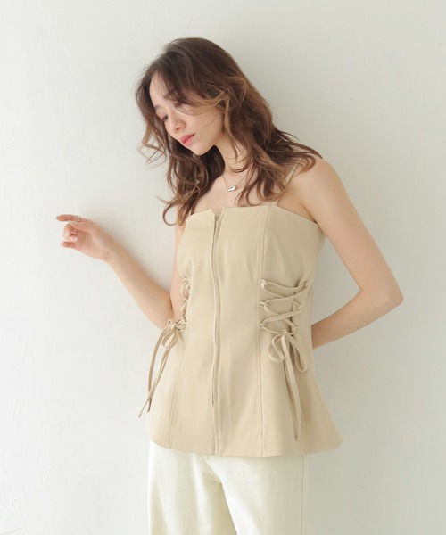 CLEIO（クレイオ）の「【CLEIO】レースアップビスチェ LACE-UP BUSTIER/980-13615（キャミソール・レディース・ブラウン/ベージュ・FREE）」の6枚目の写真
