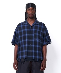 DANKE SCHON(_PVF[)DankeSchon/_PVF[/OMBRE CHECK DAMEGE S/S SHIRTS(Vc/uEX)