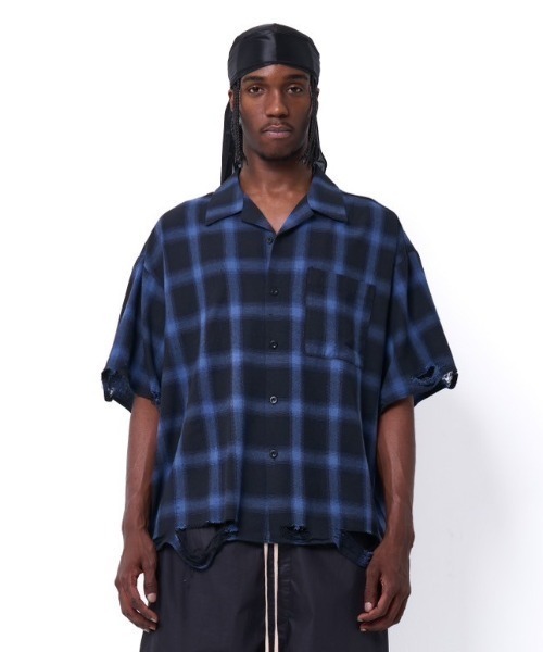 DANKE SCHON(ダンケシェーン)の「DankeSchon/ダンケシェーン/OMBRE CHECK DAMEGE S/S SHIRTS(シャツ/ブラウス・メンズ・ブラック/ブルー/レッド・M/L)」の1枚目の写真