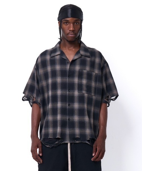 DANKE SCHON(ダンケシェーン)の「DankeSchon/ダンケシェーン/OMBRE CHECK DAMEGE S/S SHIRTS(シャツ/ブラウス・メンズ・ブラック/ブルー/レッド・M/L)」の2枚目の写真