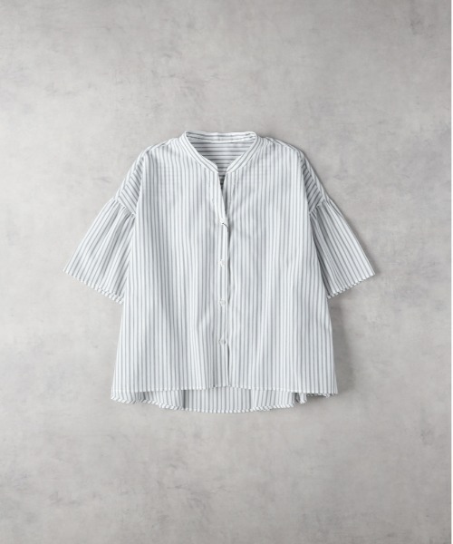 Right-on(ライトオン)の「HONEYSUCKLE ROSE(ハニーサックルローズ)【レディース】ブロード袖フレアブラウス(シャツ/ブラウス・レディース・ネイビー×ホワイト/その他1/グリーン・S/M/L)」の3枚目の写真