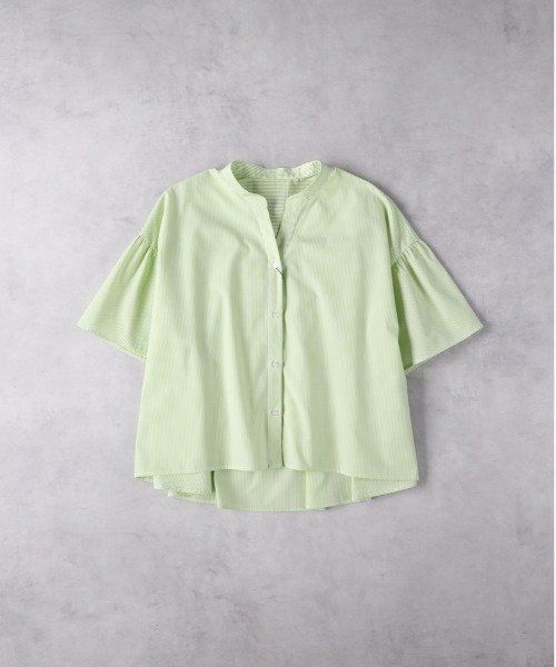 Right-on(ライトオン)の「HONEYSUCKLE ROSE(ハニーサックルローズ)【レディース】ブロード袖フレアブラウス(シャツ/ブラウス・レディース・ネイビー×ホワイト/その他1/グリーン・S/M/L)」の1枚目の写真
