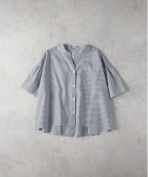 Right-on(ライトオン)の「HONEYSUCKLE ROSE(ハニーサックルローズ)【レディース】ブロード袖フレアブラウス(シャツ/ブラウス・レディース・ネイビー×ホワイト/その他1/グリーン・S/M/L)」の10枚目の写真