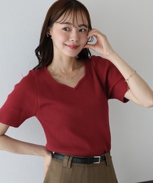 NKNIT 半袖ニットトップス レッド／赤 カラーラウンド半袖ニット | ファッション通販サイト NUGU