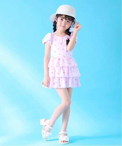 メゾピアノ M/150 Tシャツ×チェリー総柄ワンピース×パンツ 水着3点セット メゾピアノ M/150 Tシャツ×チェリー総柄ワンピース×パンツ 水着3