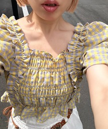 ギンガムフリフリブラウス