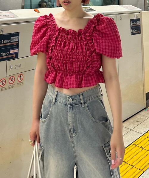 Alley Tokyo(アリートーキョー)の「ギンガムフリフリブラウス(シャツ/ブラウス・レディース・サックスブルー/イエロー/ピンク・F)」の14枚目の写真