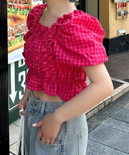 Alley Tokyo(アリートーキョー)の「ギンガムフリフリブラウス(シャツ/ブラウス・レディース・サックスブルー/イエロー/ピンク・F)」の10枚目の写真