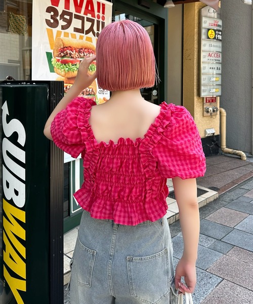 Alley Tokyo(アリートーキョー)の「ギンガムフリフリブラウス(シャツ/ブラウス・レディース・サックスブルー/イエロー/ピンク・F)」の6枚目の写真