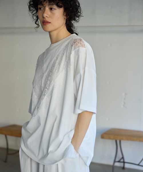 Libra Cue(リブラ キュー)の「レース切り替えカットソー(Tシャツ/カットソー・レディース・ブラック/グレー/ホワイト・FREE)」の4枚目の写真