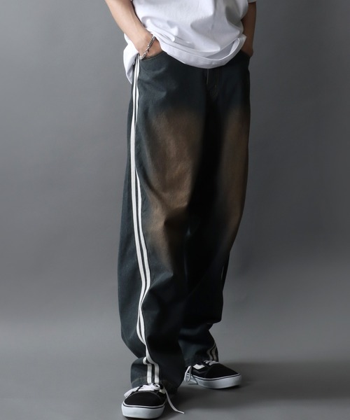 セール】Side Line Curve Silhouette Denim Pants/サイドライン