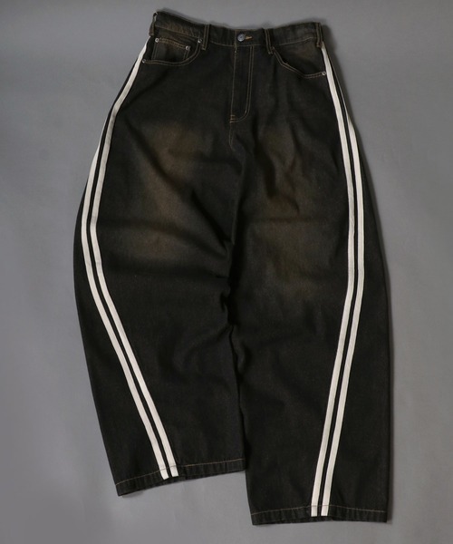 セール】Side Line Curve Silhouette Denim Pants/サイドライン