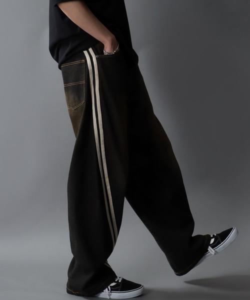 セール】Side Line Curve Silhouette Denim Pants/サイドライン