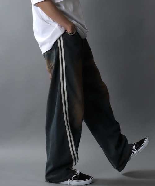 セール】Side Line Curve Silhouette Denim Pants/サイドライン