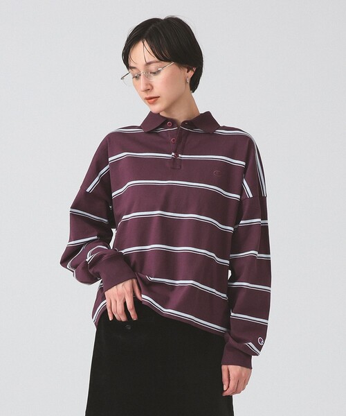 Champion(チャンピオン)の「【別注】Champion / ボーダー ポロシャツ(ポロシャツ・レディース・ライトイエロー/バーガンディー・MEDIUM)」の3枚目の写真