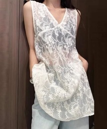 gossip！ロサンゼルス（ゴシップロサンゼルス）の「シアーレース レイヤリングVネックワンピース（キャミソール）」