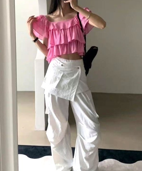 Vipoa(ヴィポア)の「フリルクロップドトップス(Tシャツ/カットソー・レディース・ピンク/ブラック/ホワイト/ブルー・FREE)」の21枚目の写真
