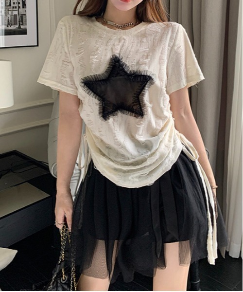 WEGO（ウィゴー）の「WEGO/サイドシャーリング星キルトダメージシースルートップス（Tシャツ/カットソー・レディース・ホワイト・SMALL/MEDIUM）」の6枚目の写真