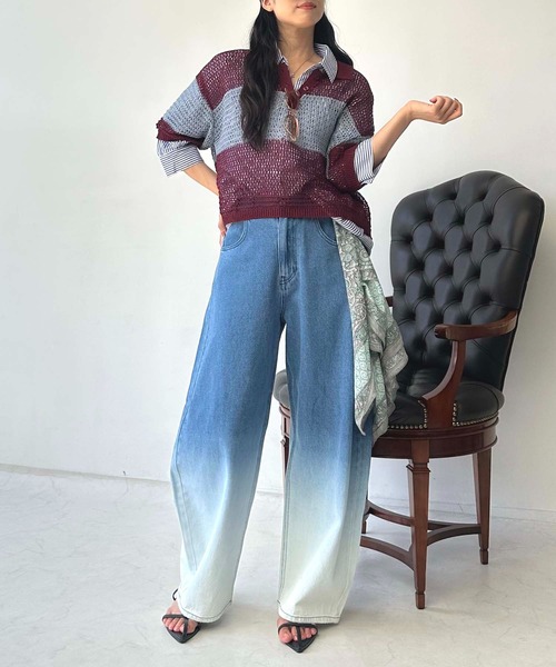 AS KNOW AS plus（アズノゥアズプラス）の「●アソートデザイン ワイドカーブデニムパンツ（オーバーダイ・ビジュー・グラデーション）（デニムパンツ・レディース・グレー系/サックスブルー系/ブラック系/ブルー系/ブラック系1/カモフラージュ・FREE）」の13枚目の写真