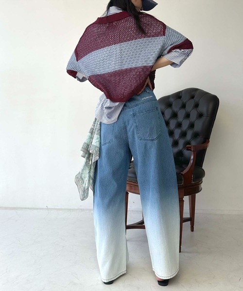 AS KNOW AS plus（アズノゥアズプラス）の「●アソートデザイン ワイドカーブデニムパンツ（オーバーダイ・ビジュー・グラデーション）（デニムパンツ・レディース・グレー系/サックスブルー系/ブラック系/ブルー系/ブラック系1/カモフラージュ・FREE）」の14枚目の写真