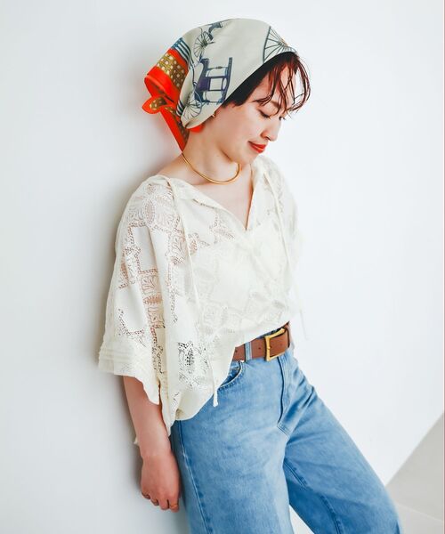 le.coeur blanc（ルクールブラン）の「パッチワーク風レーススキッパーブラウス（シャツ/ブラウス・レディース・オフホワイト/ブラック・38）」の7枚目の写真