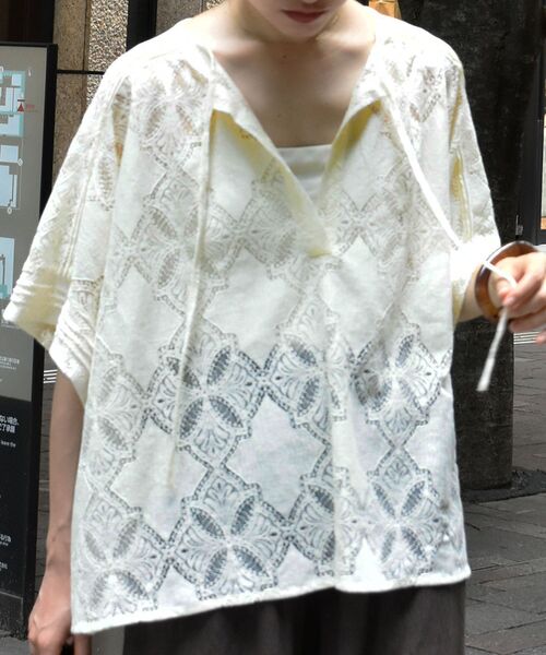 le.coeur blanc（ルクールブラン）の「パッチワーク風レーススキッパーブラウス（シャツ/ブラウス・レディース・オフホワイト/ブラック・38）」の8枚目の写真