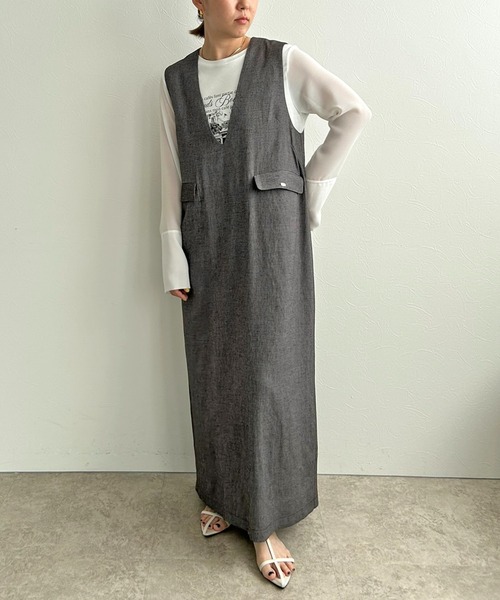 LHELBIE（レルビエ）の「Iラインジャンスカ（ジャンパースカート・レディース・テラコッタ/ネイビー/ブラック・M）」の2枚目の写真