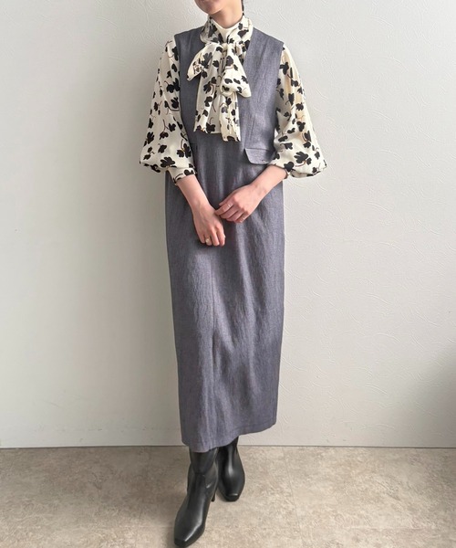 LHELBIE（レルビエ）の「Iラインジャンスカ（ジャンパースカート・レディース・テラコッタ/ネイビー/ブラック・M）」の4枚目の写真